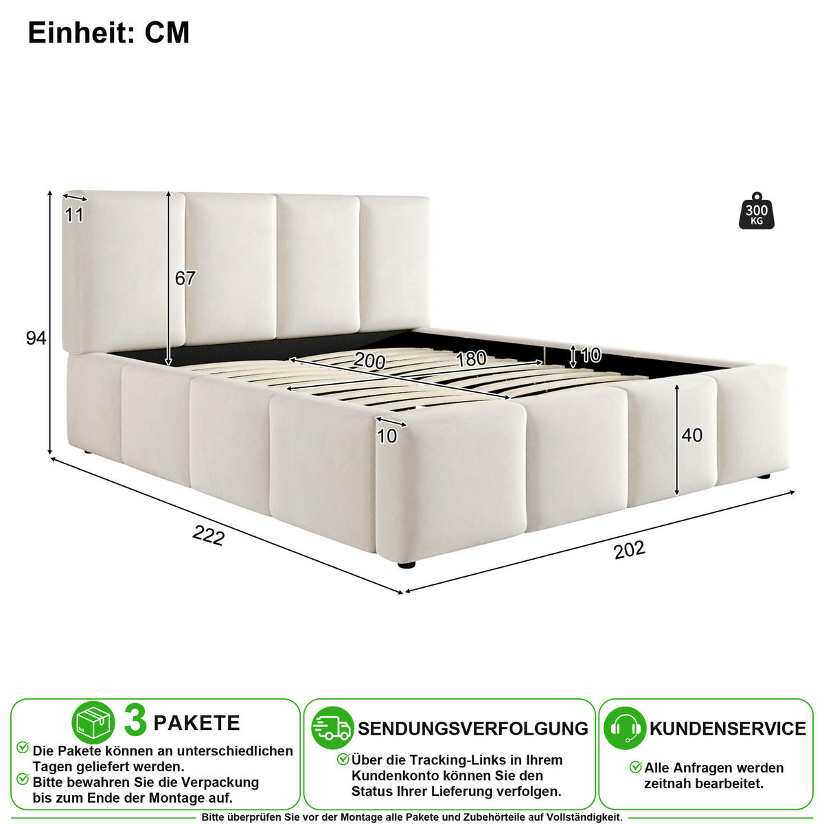 POLSTERBETT 180/200 cm in Beige mit Kopfteil Chenille - Beige, Holzwerkstoff/Textil (180/200cm) - CHICFURN