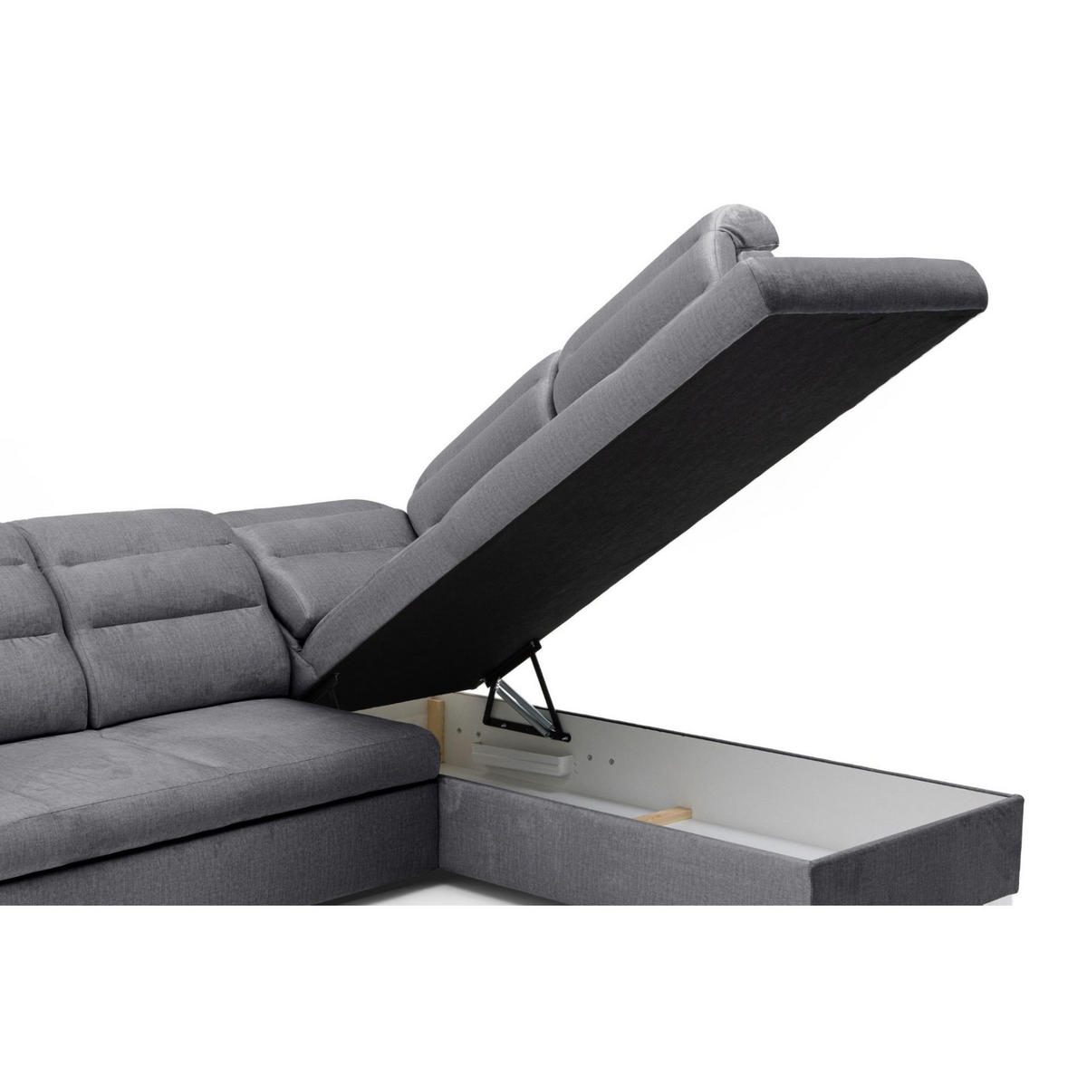 ECKSOFA U-Form CLOUD U Rechts mit Schlaffunktion 120x252 Velours Dunkelgrau - Dunkelgrau/Silberfarben, Holz/Kunststoff (202/103/320cm) - Muffo