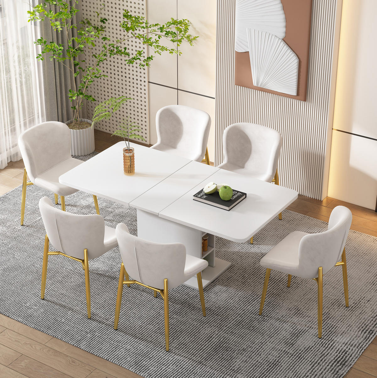 JÍDELNÍ stůl bílý z dřevotřísky s kovem s rozkládací deskou a úložným prostorem - bílá, kompozitní dřevo (130/70/75cm) - OKWISH