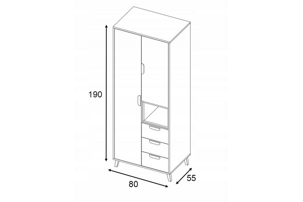 KINDERKLEIDERSCHRANK JUSTIN 02 80 cm breit in Weiß / Graphit / Grau / Eiche - Eichefarben/Graphitfarben, Holzwerkstoff (80/190/55cm) - Deine Möbel 24
