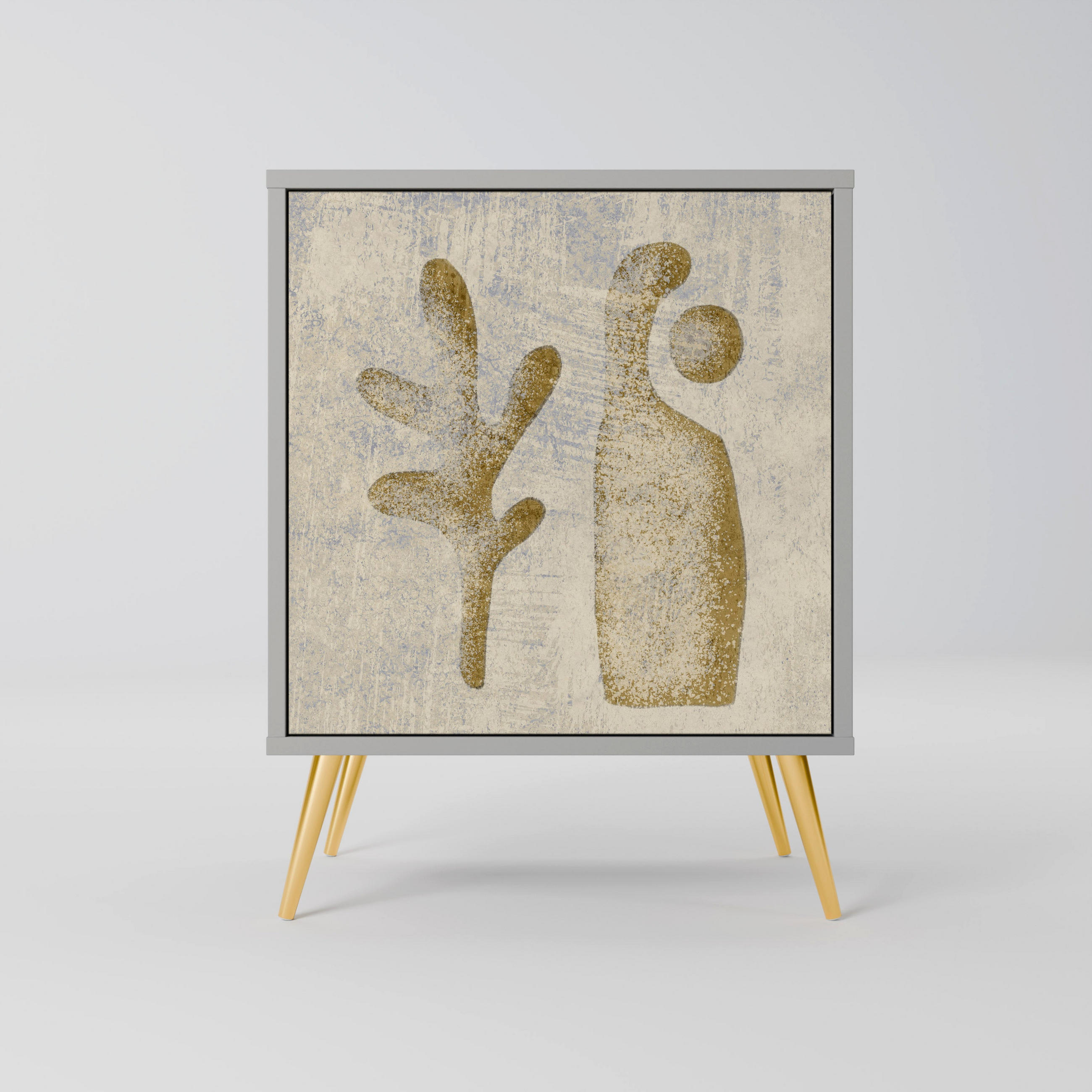 SIDEBOARD SAND SCULPTURES, Grau, 57,5x42x75,5 cm, Goldfarbene Metallfüße - Goldfarben/Multicolor, Holzwerkstoff/Metall (57.5/75.5/42cm) - SpaceRebels