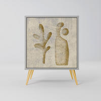 SIDEBOARD SAND SCULPTURES, Grau, 57,5x42x75,5 cm, Goldfarbene Metallfüße - Goldfarben/Multicolor, Holzwerkstoff/Metall (57.5/75.5/42cm) - SpaceRebels