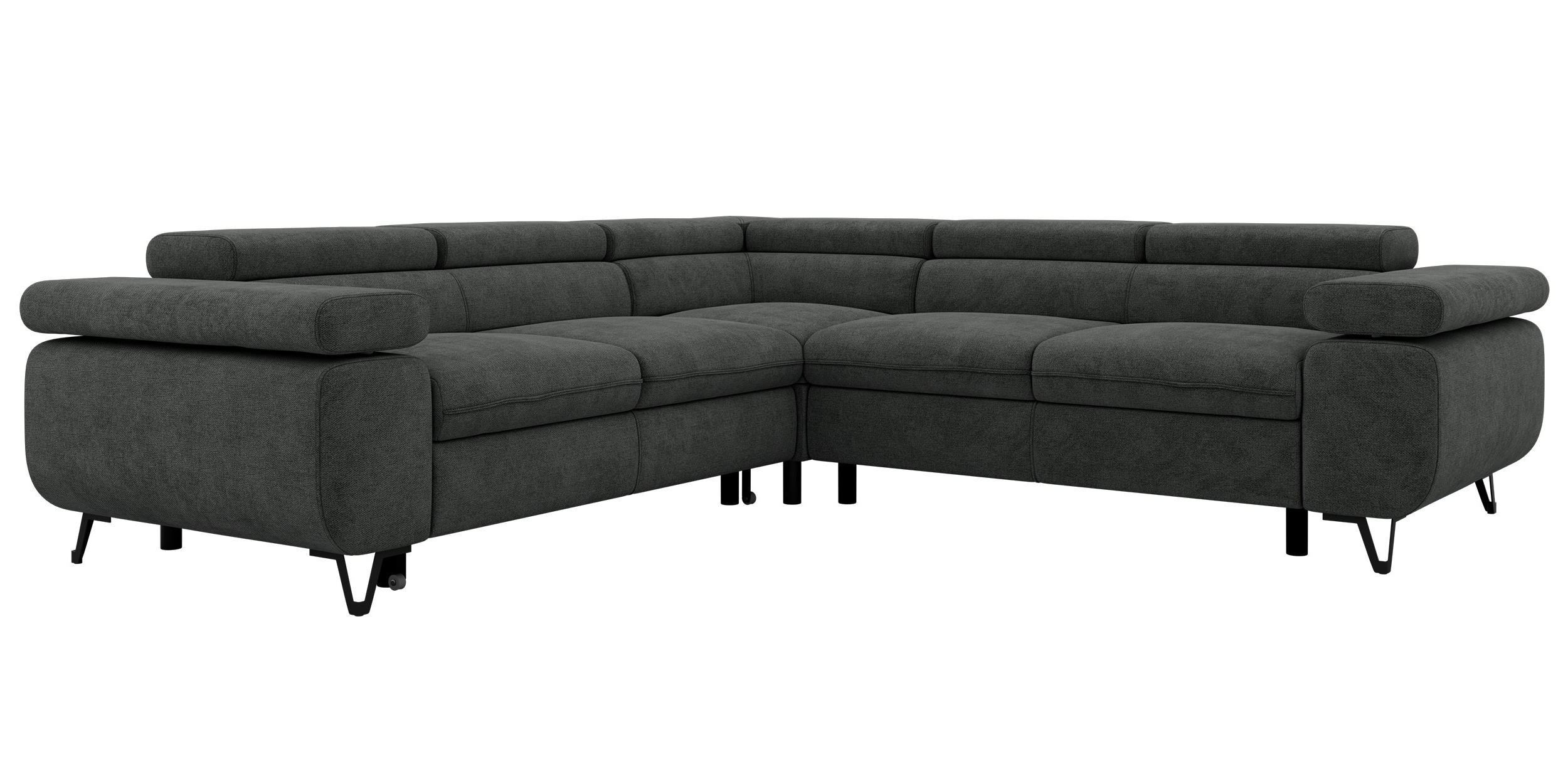 ROHOVÁ SEDAČKA QUADRO L Tmavosivá Štruktúrovaná látka - Vpravo - čierna/tmavosivá, kov/textil (269/269cm) - MKS