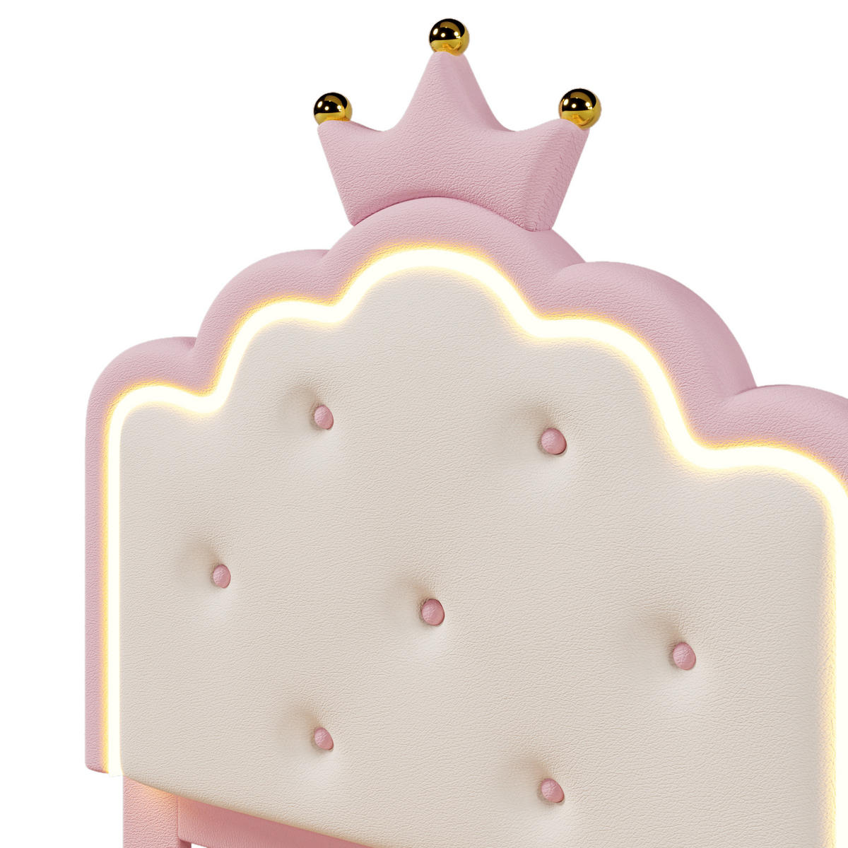 POLSTERBETT 90x200cm Rosa PU Kronprinzessinnenform Ambiente-Licht - Pink, Holz (90/200cm) - FLIEKS