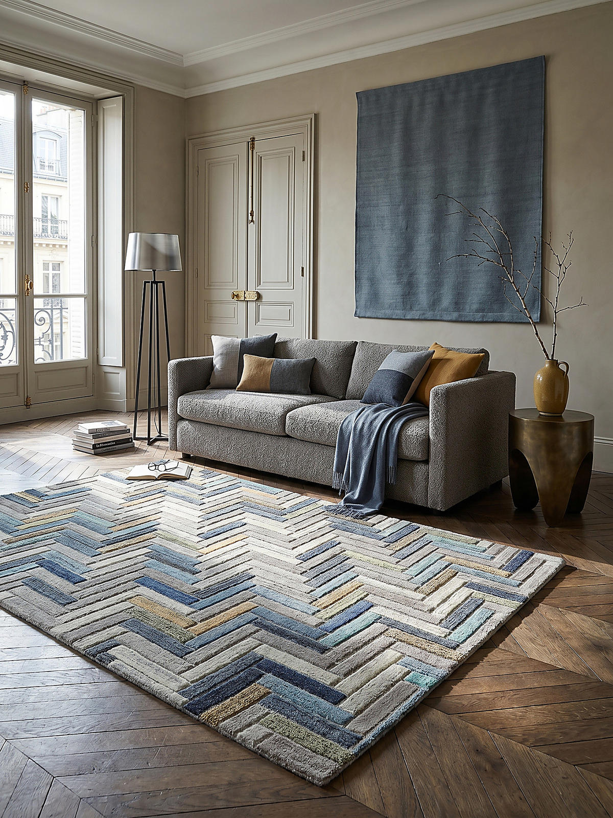 WOLLTEPPICH Mosaik-Design mehrfarbig ESK FINN - Blau, Textil (230/160cm) - KADIMA DESIGN