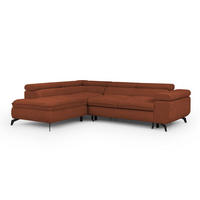 ECKSOFA mit Schlaffunktion und Bettkasten Bonnie aus Terrakotta Chenille-Stoff mit verstellbaren Kopfstützen und Armlehne - Ottomane links - Terracotta/Schwarz, Holz/Textil (275/210cm) - S-Style Möbel