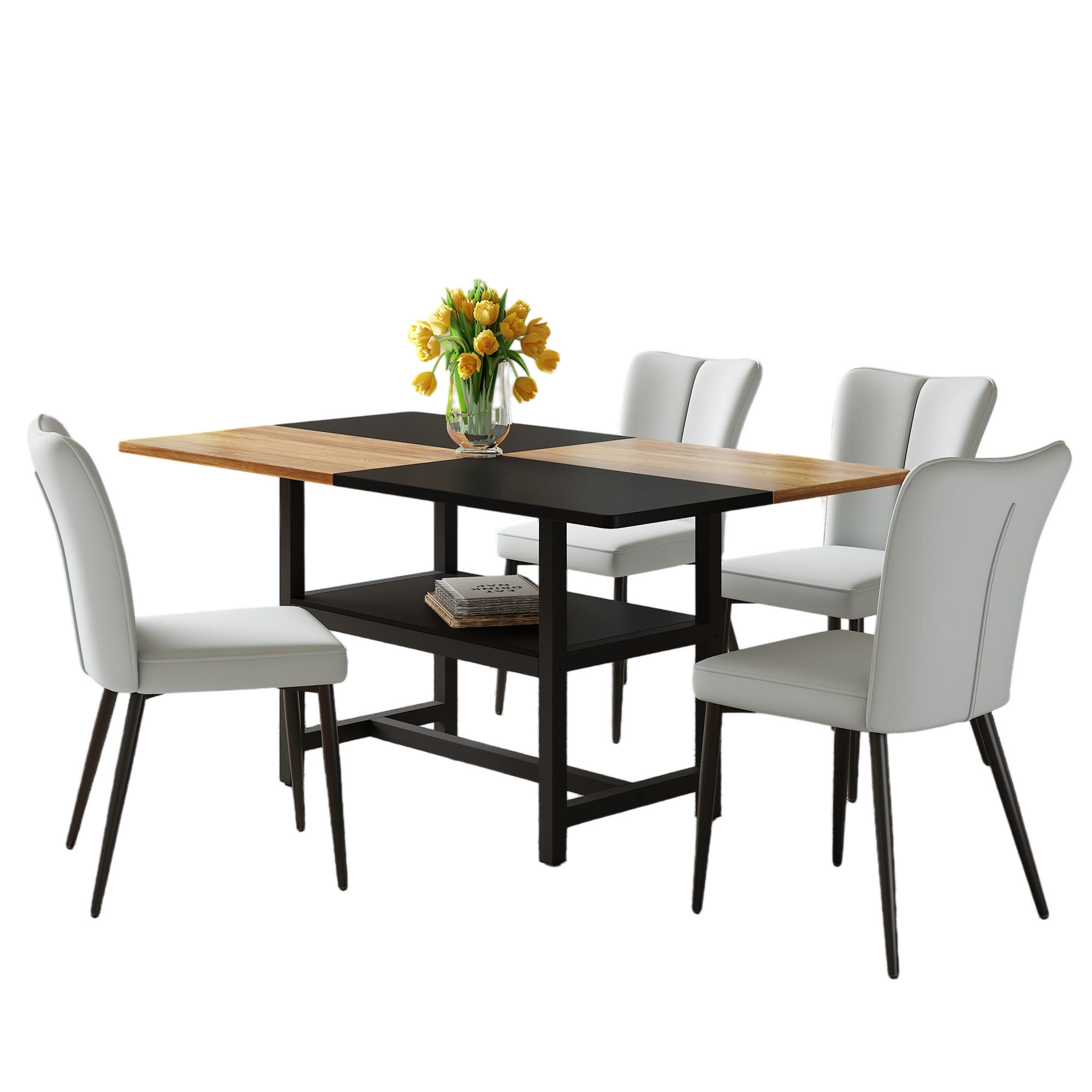 ESSGRUPPE DE-39364 5-teilig, mit 4 PU-Sesseln Hellgrau - Hellgrau, Holzwerkstoff (160/76/90cm) - ComfortXL