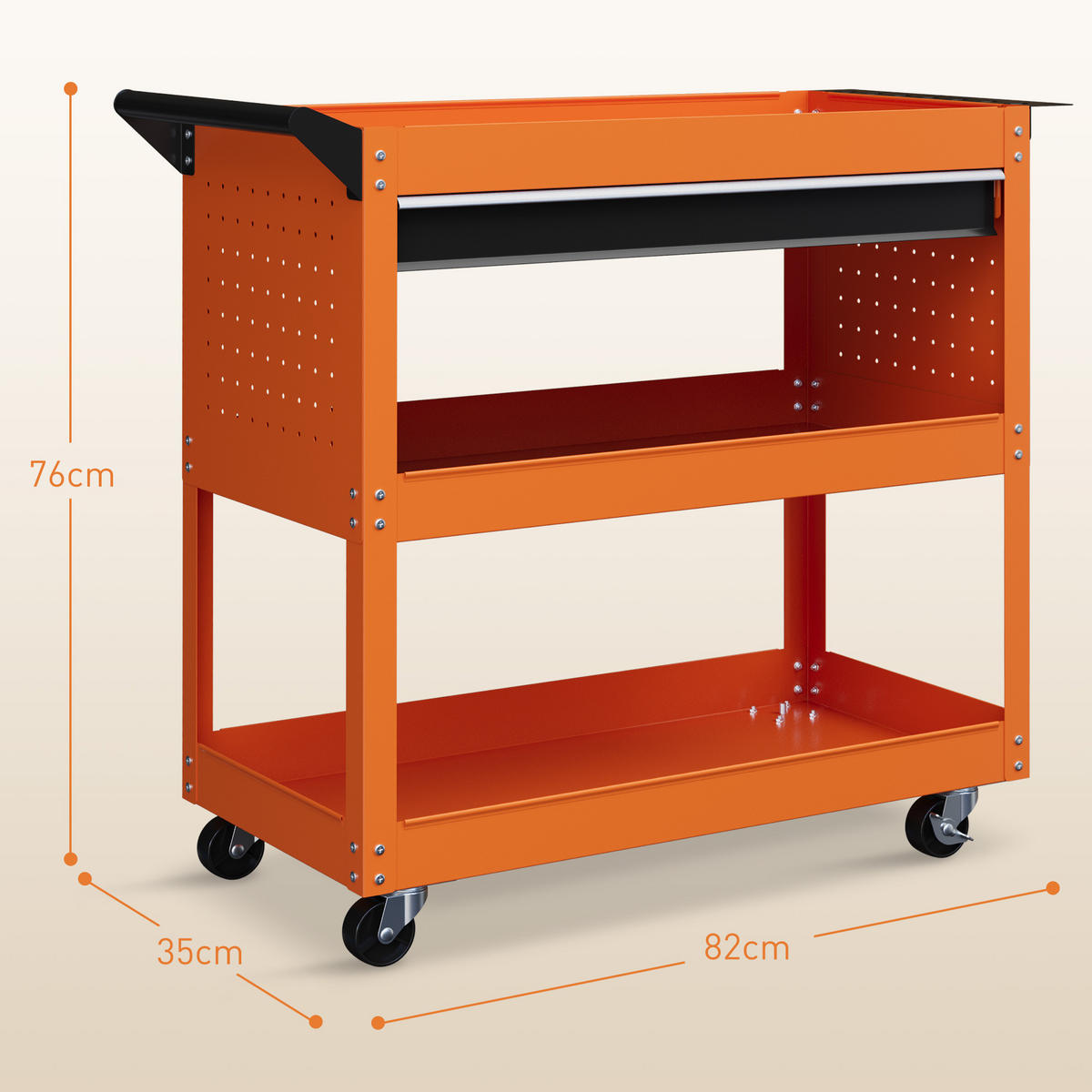 WERKZEUGWAGEN mit Schublade und 3 Ablagen, 82 x 35 x 76 cm, Orange - Multicolor, Kunststoff (35/76/82cm) - FORIOUS