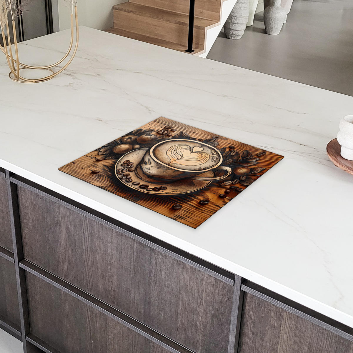 HERDABDECKPLATTE Kaffee - Vintage - Braun - Tasse - Holz 58x51 cm - Cappuccino, Kunststoff (58.3/51.3/0.2cm) - MuchoWow