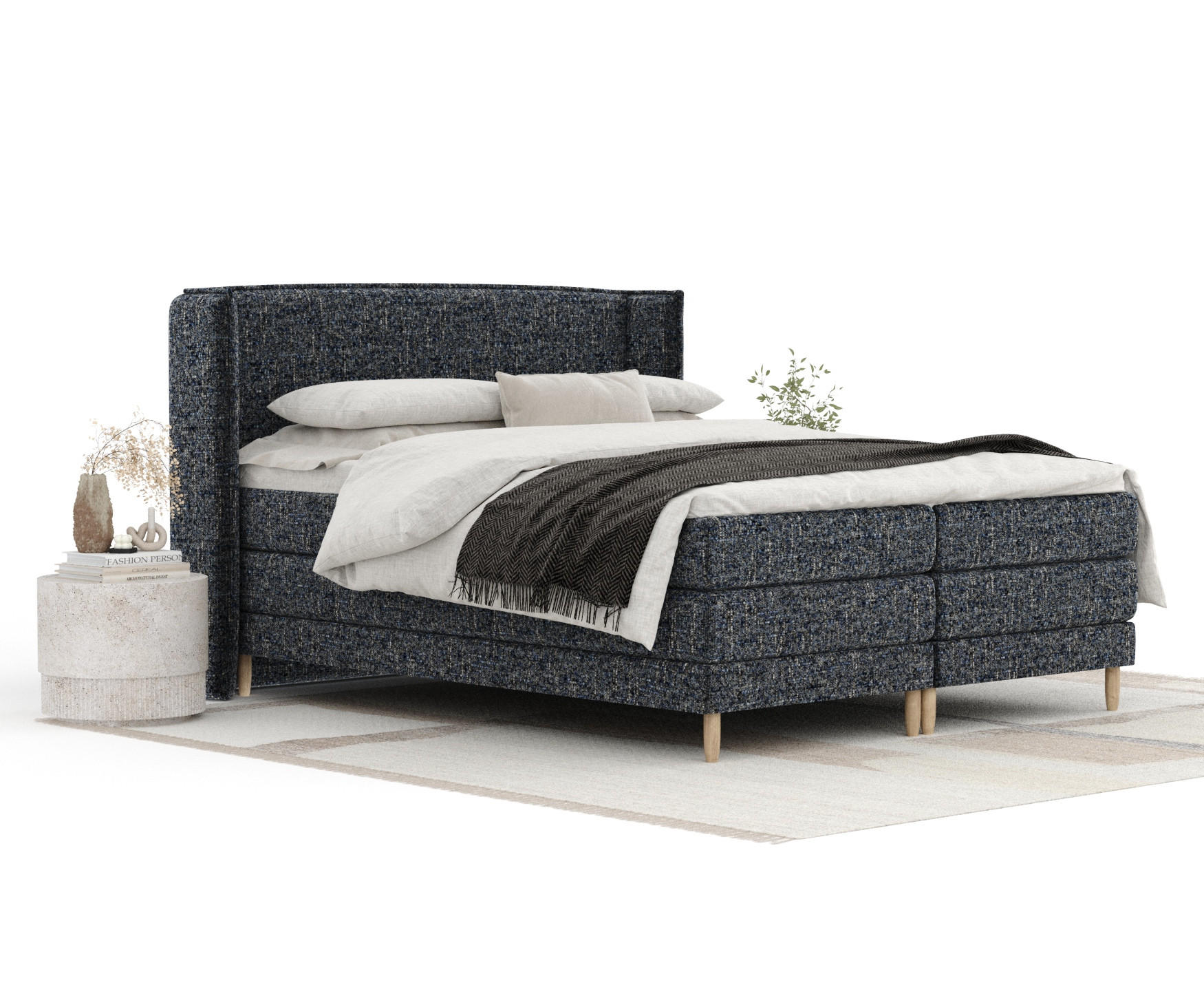 BOXSPRINGBETT Carizzo Marineblau 160/200 cm mit Matratze und Topper - Naturfarben/Dunkelblau, Holz/Holzwerkstoff (160/200cm) - Maison de Reve