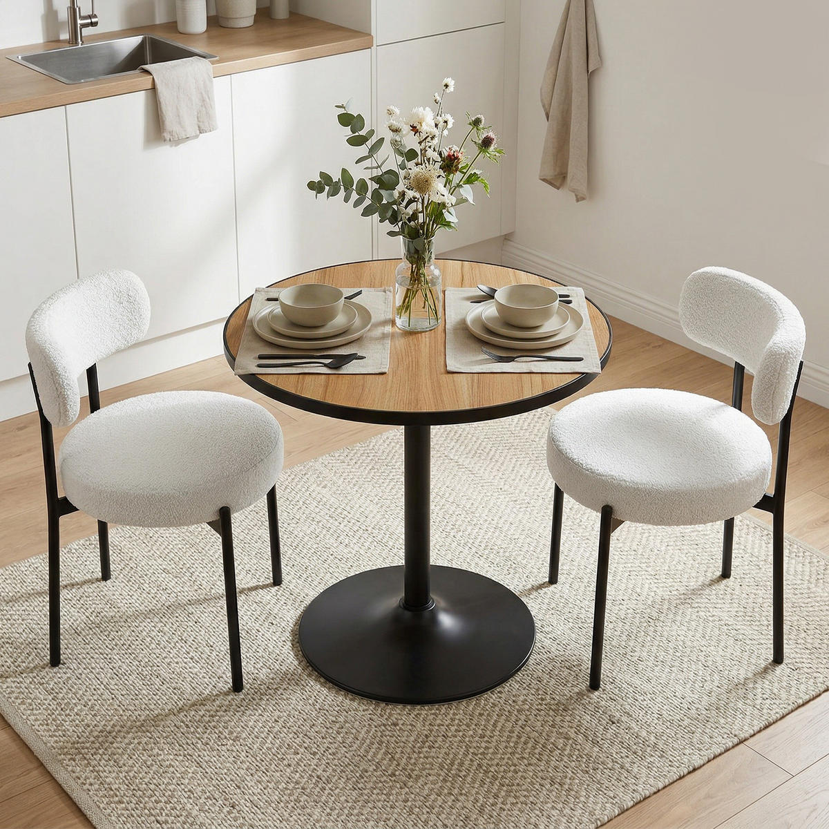 ESSGRUPPE 3er Set MDF Eiche - Eichefarben, Holz (70/70/76cm) - HOMCOM