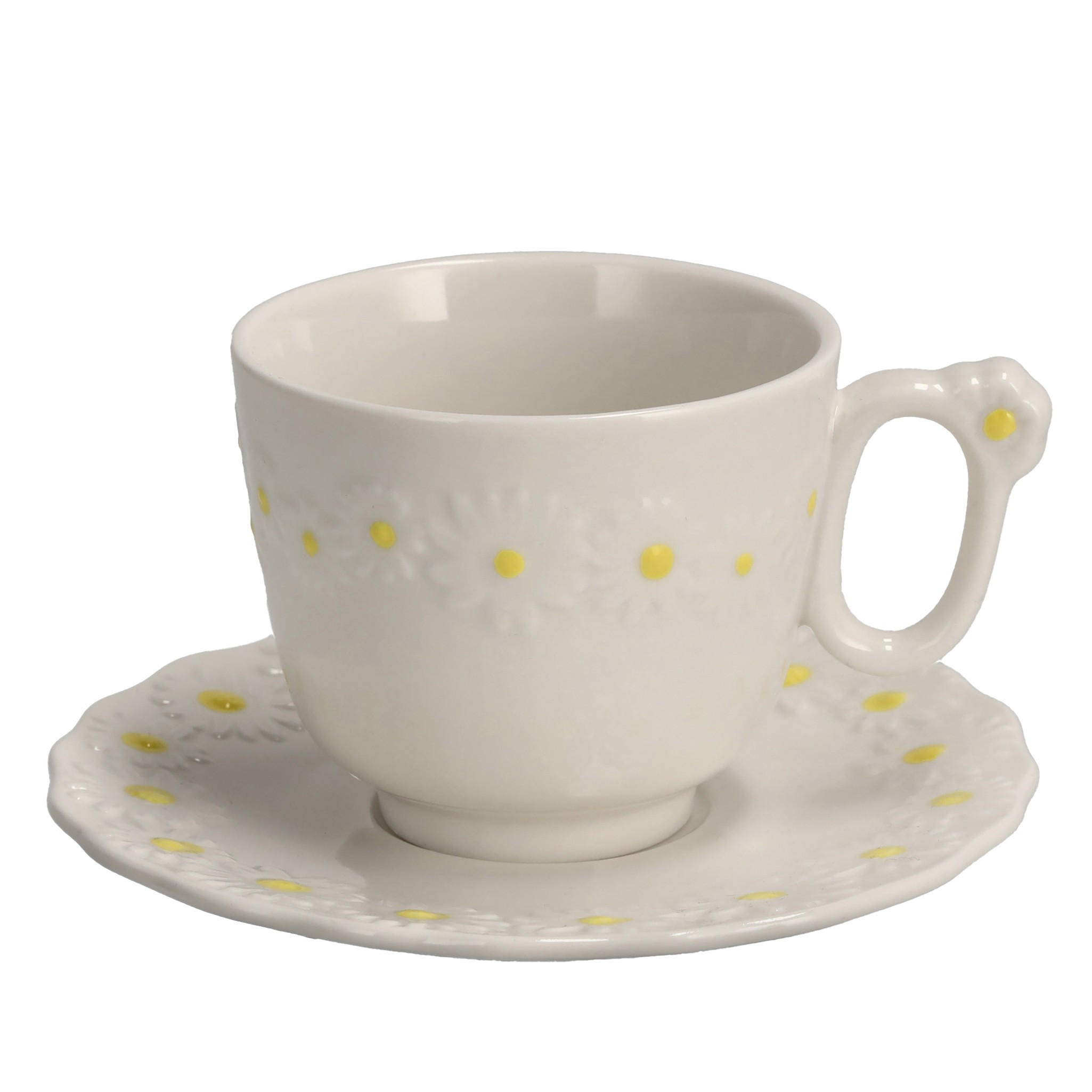 TASSE MIT UNTERTASSE Daisy - Weiß, Keramik (13.5/7.7/13.5cm) - home&you