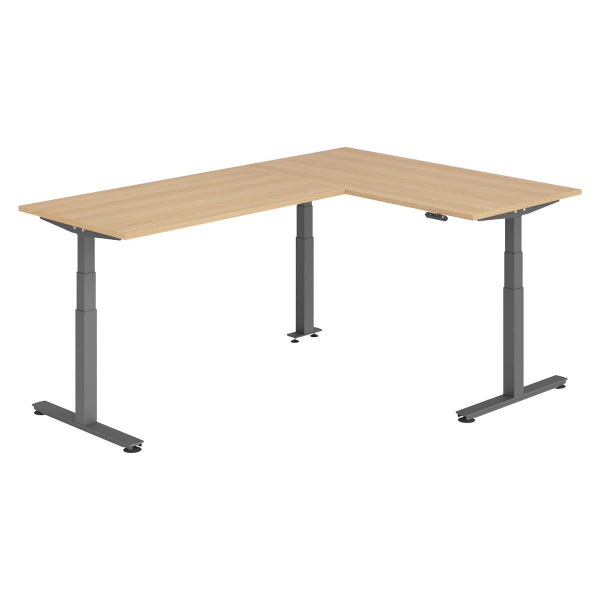 ECKSCHREIBTISCH elektrisch höhenverstellbar L-Form 240/160/74 cm in Eichefarben/Graphitfarben - Eichefarben/Graphitfarben, Holzwerkstoff (240/160/74cm) - bümö