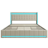POLSTERBETT 160x200 cm mit 4 Schublade, Doppelbett 160x200 cm mit LED und USB, Lattenrost, Bett 160x200, Beige Leinenstoff - Beige, Holzwerkstoff/Textil (160/200cm) - GENKI LIVING