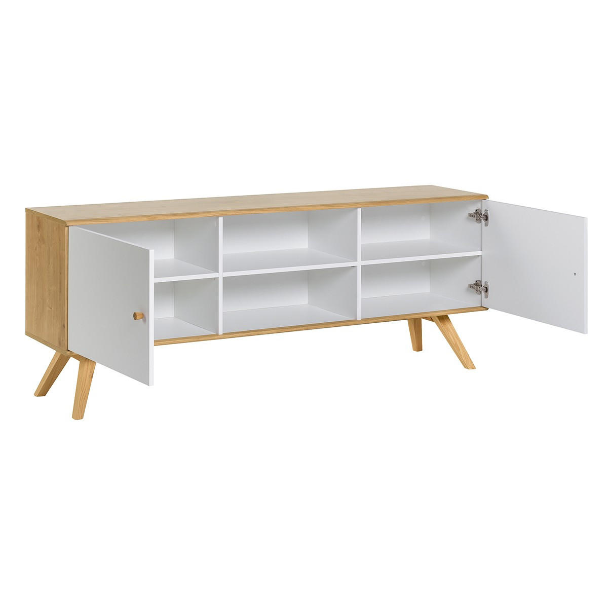 LOWBOARD mit 2 Türen und einer offenen Nische mit Regalen in der Mitte L179,5 cm - NATURE - Weiß, Holzwerkstoff (40/72/179.5cm) - Calicosy