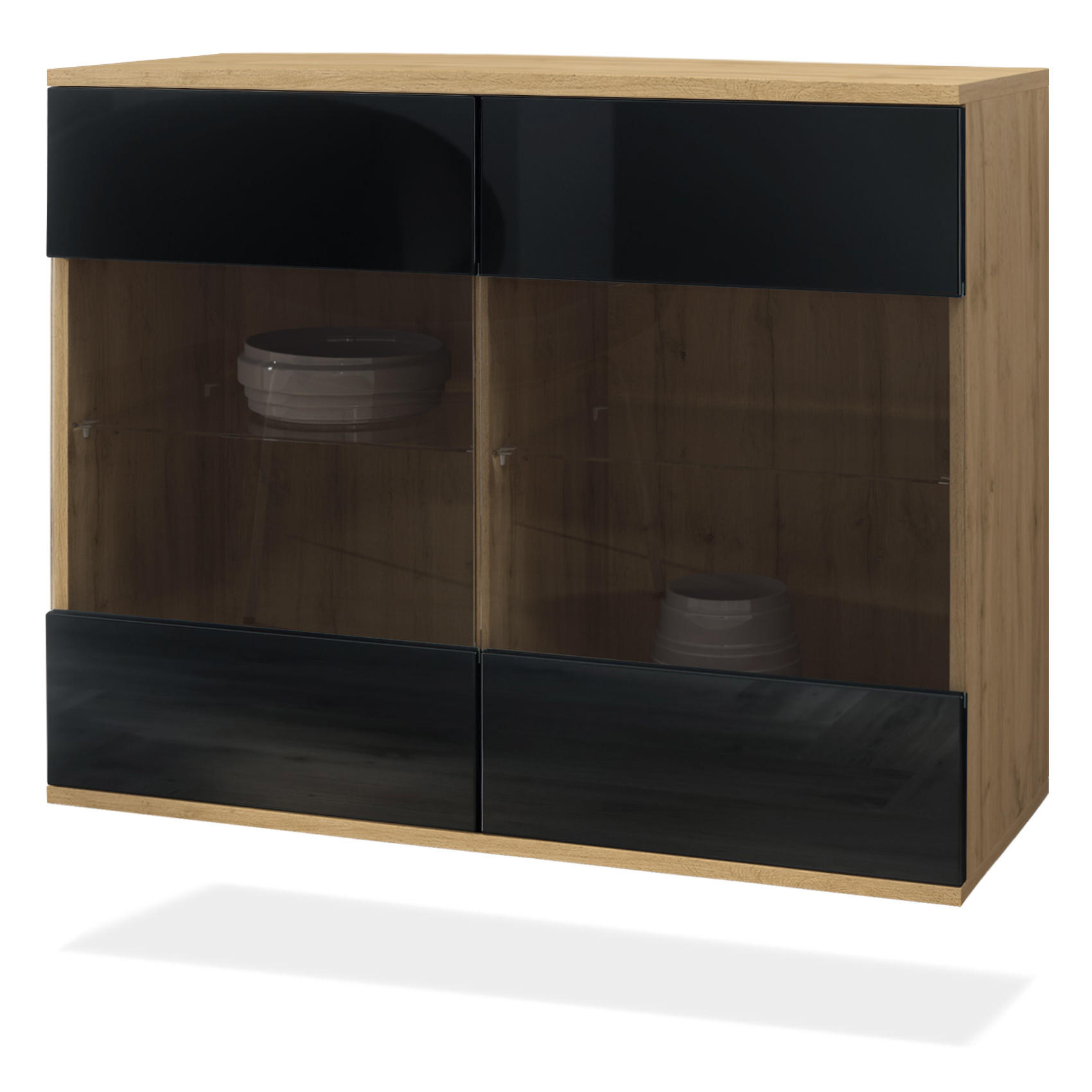 Vladon Kommode Schwarz Hochglanz 92.5x73.5x35 cm