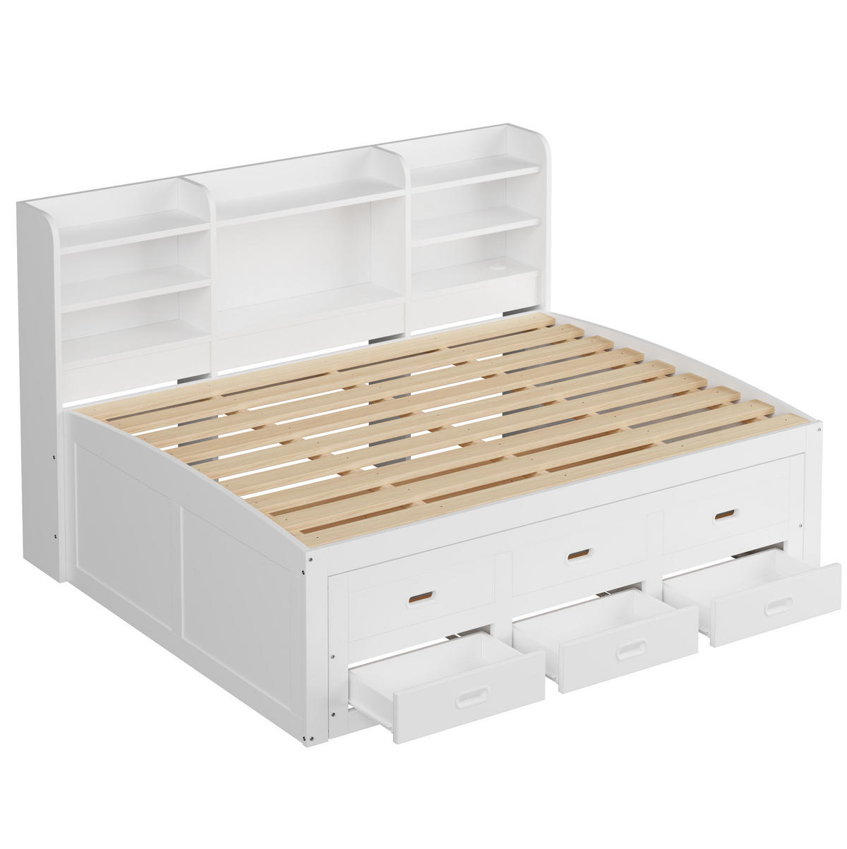 TAGESBETT 140/200 cm aus werkstoff mit LED-Beleuchtung, USB-/Type-C-Anschluss, Ausziehbett und 3 Schubladen, Weiß - Weiß, Holzwerkstoff (140/200cm) - Redom