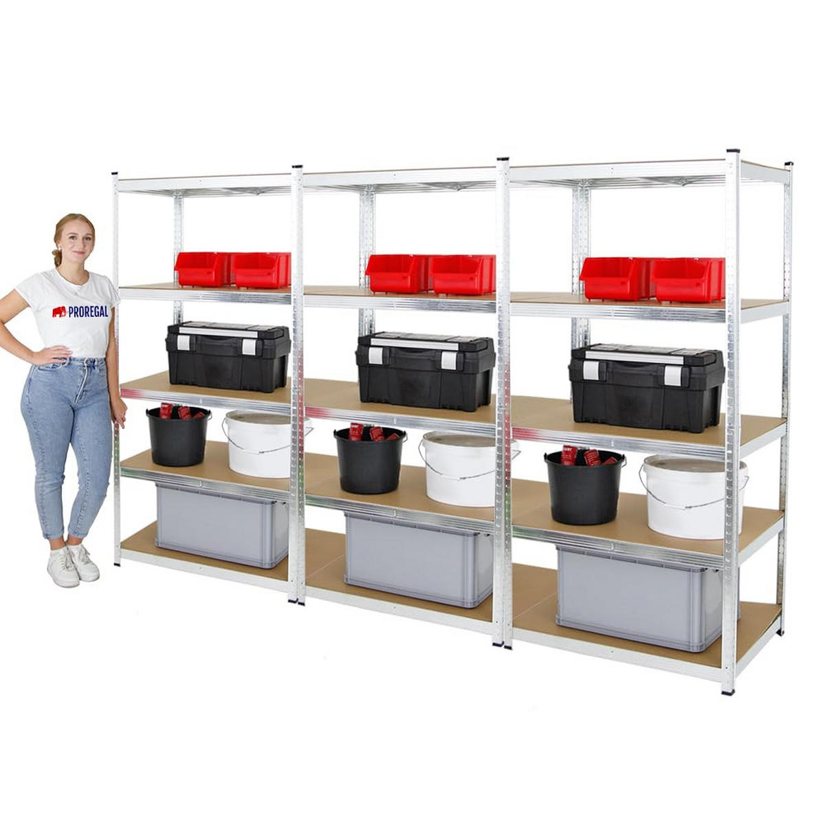 SCHWERLASTREGAL Ragnar 3er-Set mit 3x 180x90x60 cm Fachlast 175 kg Verzinkt - Silberfarben, Metall (270/180/60cm) - PROREGAL