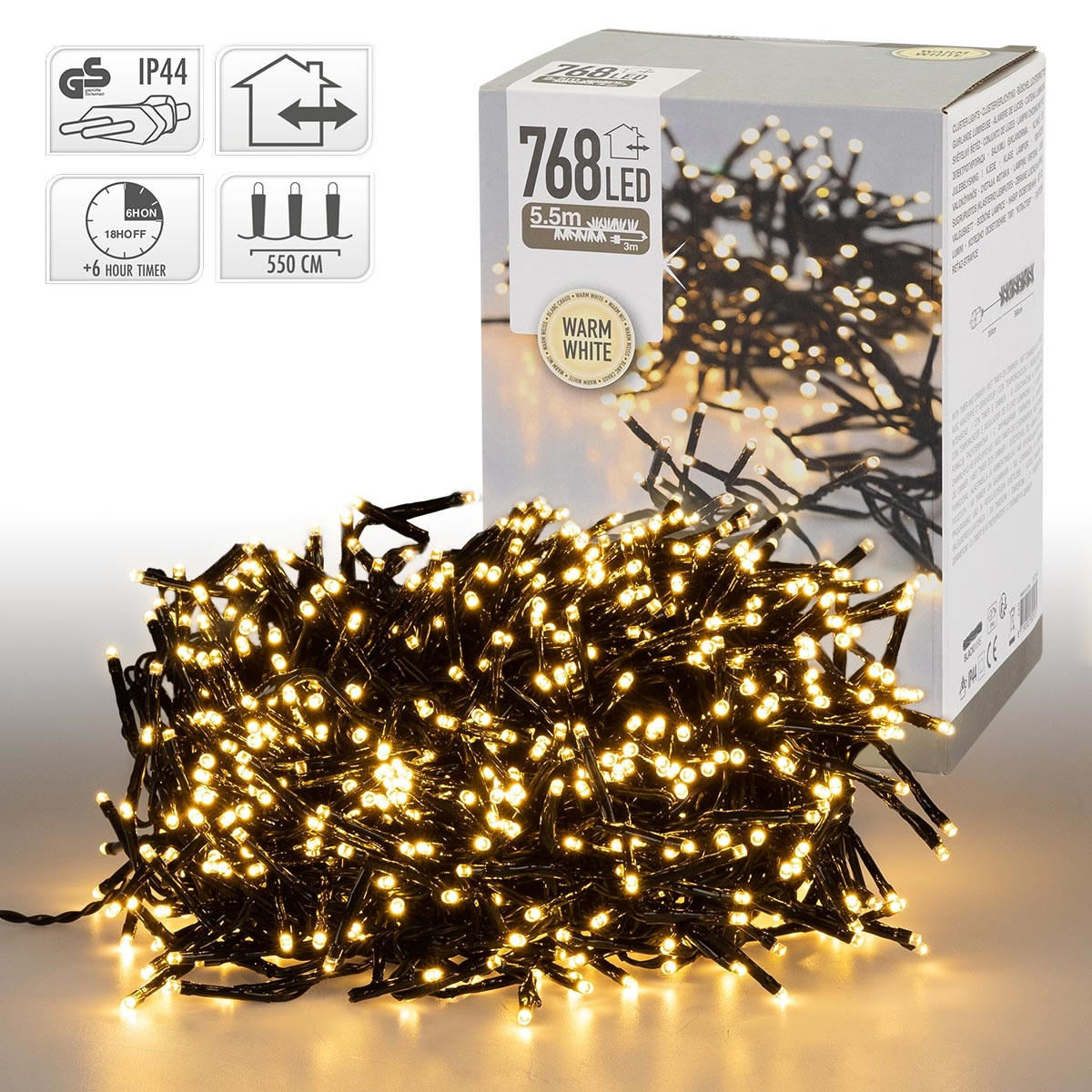 LED CLUSTER LICHTERKETTE 5,5m 768 LED Warmweiß Wetterfest Innen/Außen - Dunkelgrün, Kunststoff (550cm) - ECD-Germany