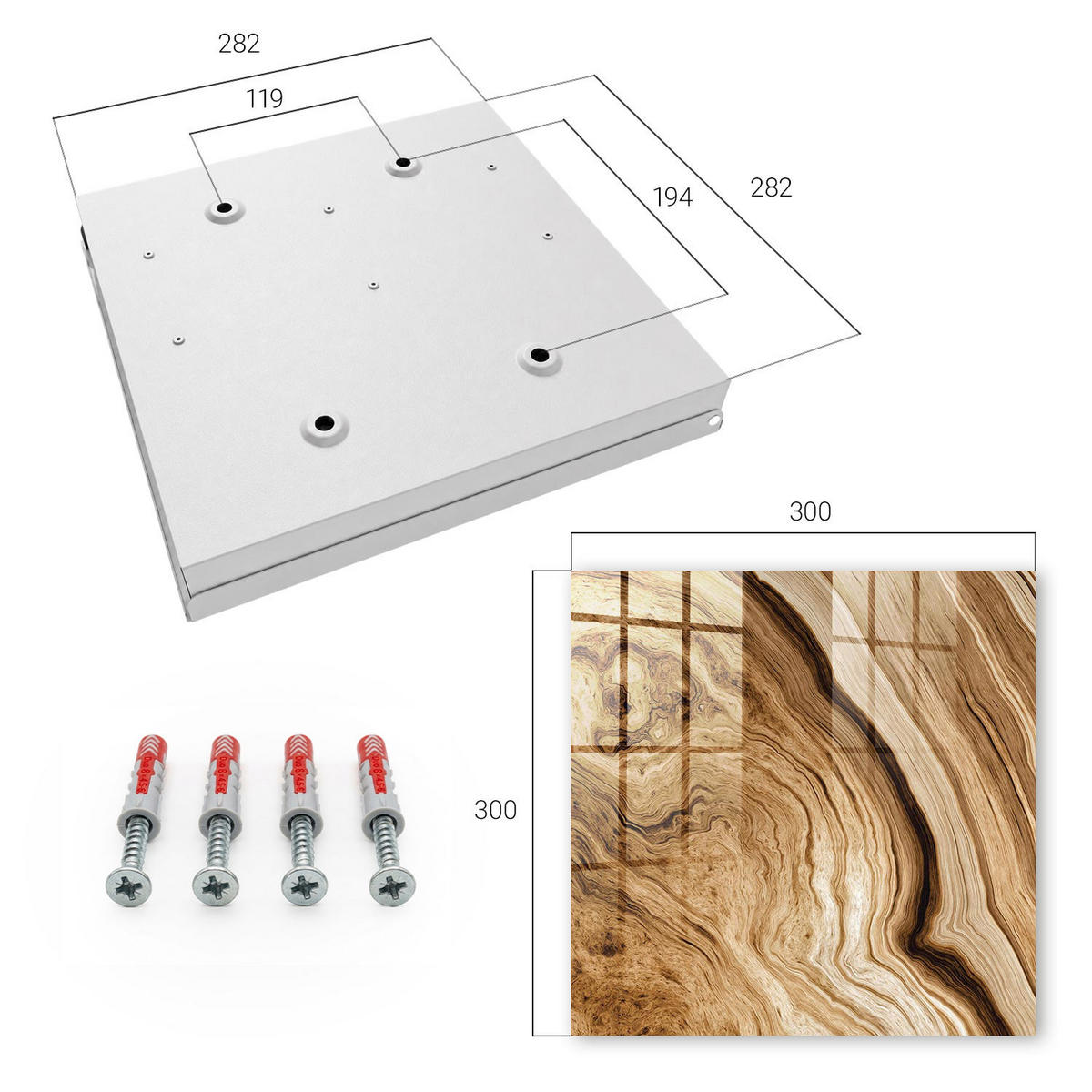SCHLÜSSELBOX Weiß 30x30 cm – Türöffnung nach rechts - Wellen aus Holz - Braun, Metall (30/30/5cm) - TULUP