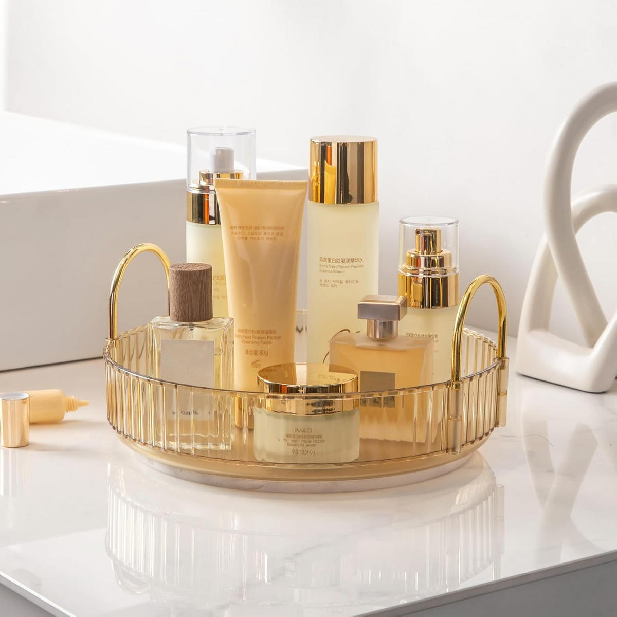 KOSMETIK-ORGANIZER, drehbar,Gold,23/23/10.5cm - Goldfarben, Kunststoff (23/6.5/23cm)