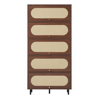 VYSOKÁ KOMODA Ořechová s ratanem, 5 výklopných dvířek - barva vlašského ořechu, dřevo (80/163/40cm) - Urban Meuble