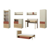 JUGENDZIMMER-SET YOGI B 7-teilig in Graubeige / Geölte Eiche / Koralle - Greige/Koralle, Holzwerkstoff (427/185/217cm) - Deine Möbel 24