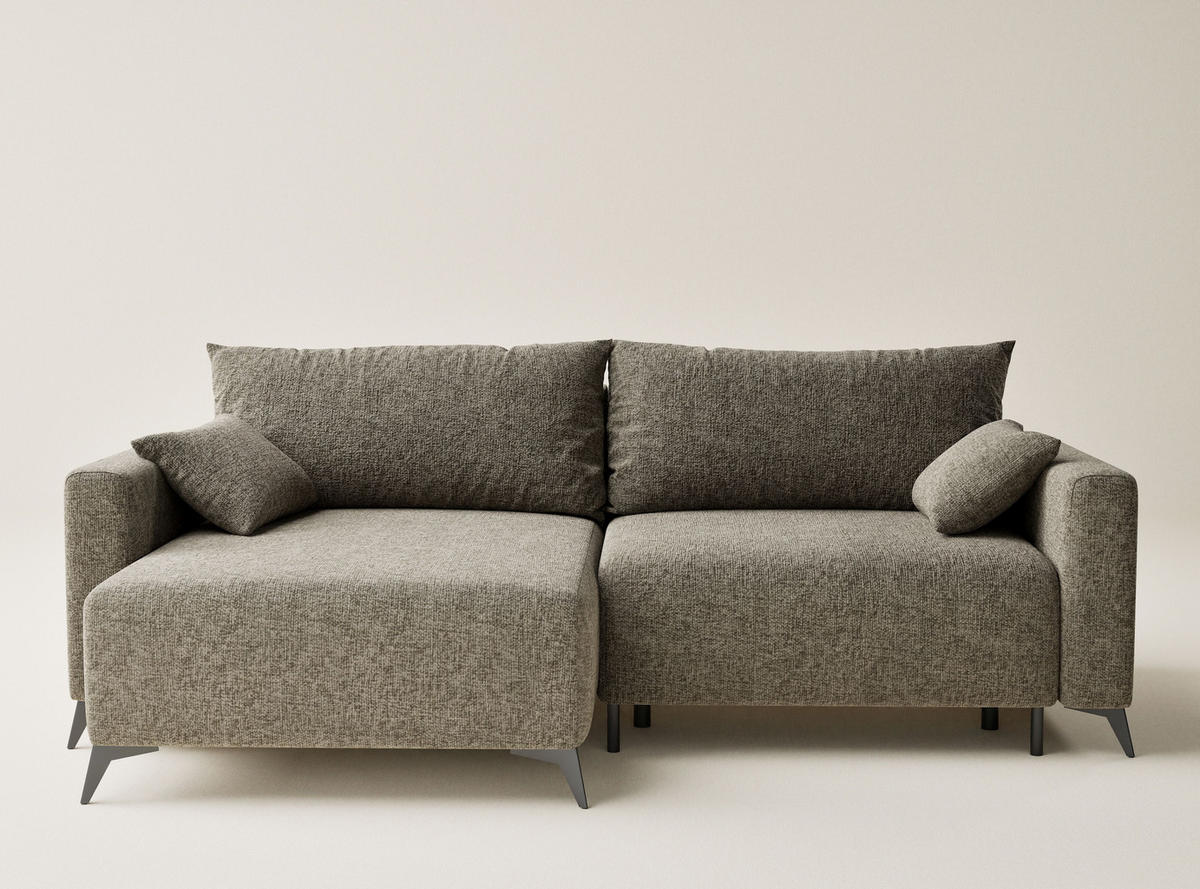 ECKSOFA MIT SCHLAFFUNKTION Leon Braun Chenille-Stoff - Schwarz/Braun, Holz/Holzwerkstoff (148/239cm) - Maison de Reve