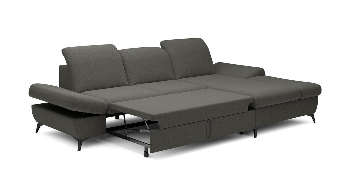 ECKSOFA FELICE R-S Grau Geflochtener Stoff mit Schlaffunktion - Grau, Holz (284/166cm) - MASSENO