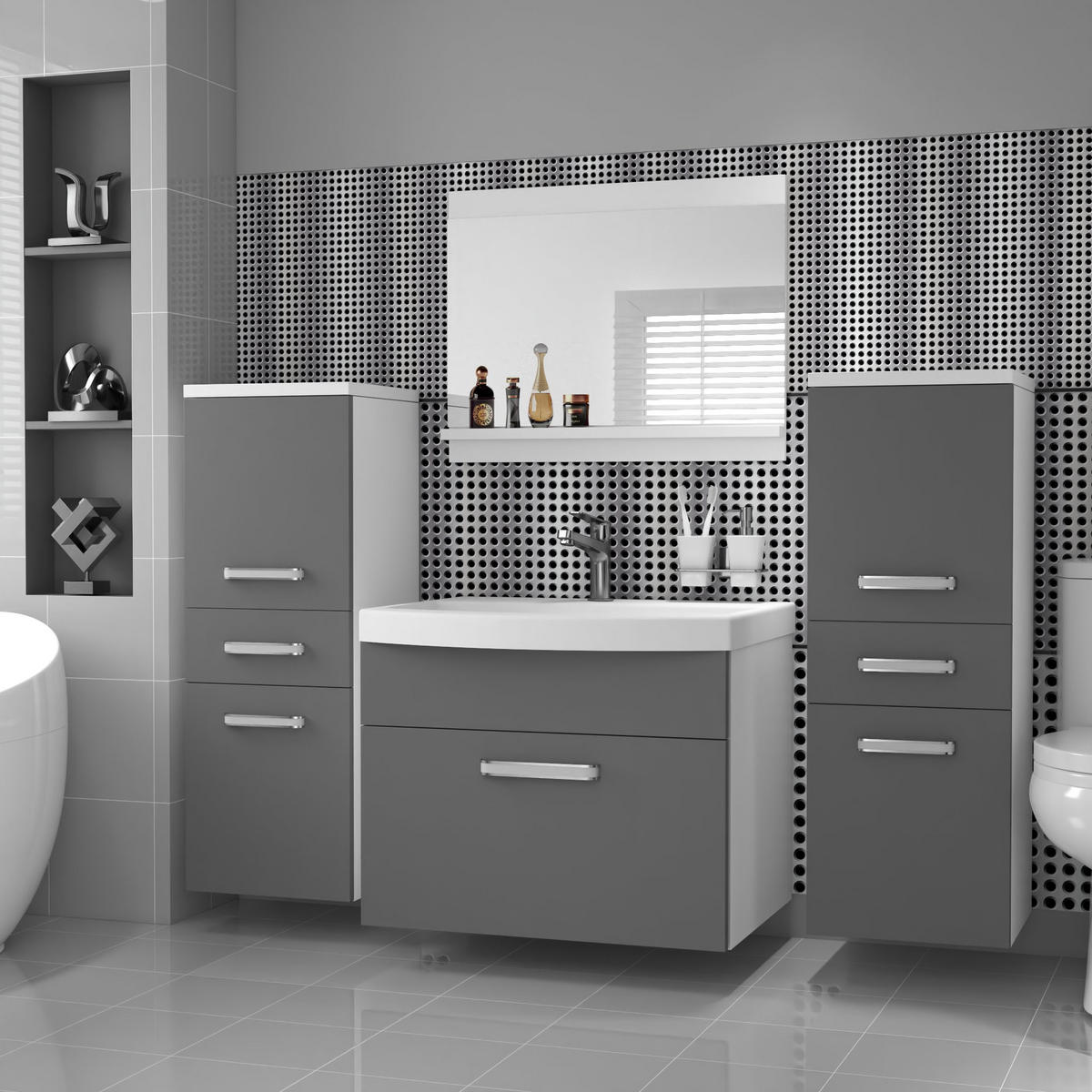 BADMÖBEL Badezimmer SET PRI M4, Grau Matt, 120 cm - Grau, Holz (38.7/113.5/120cm) - B BELINI GROUP