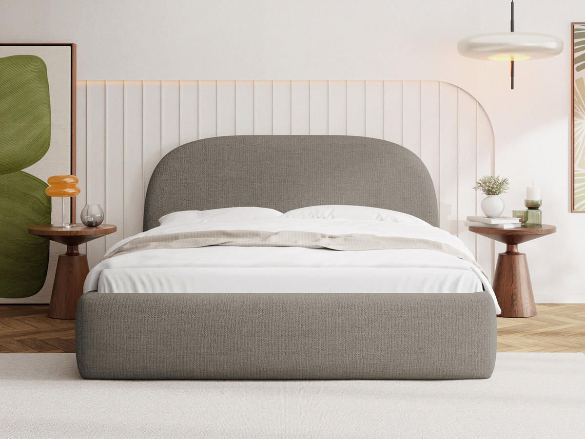 ČALÚNENÁ POSTEĽ Puro s úložným priestorom, roštom a vysokým zaobleným čelom – Taupe ženilka 160x200 cm - čierna/farba brezy, kov/textil (160/200cm) - WFL GROUP