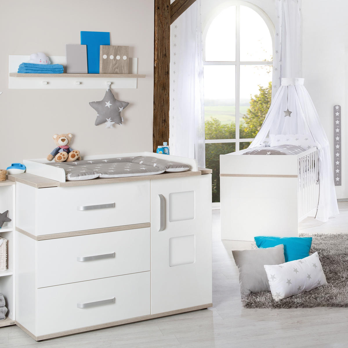 BABYZIMMER-SET Moritz, mit breiter Wickelkommode, 2-teilig - Weiß, Holzwerkstoff (76/81/142.5cm) - Roba