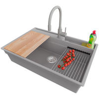 GRANITSPÜLE Oslo Pocket, 2-er set Grau 78/53 cm 1 Becken + Küchenarmatur 38/14 cm + Ablauf-Set + Küchenzubehörset ab 80er Unterschrank - Chromfarben/Beige, Kunststoff (78/20/53cm) - Primagran