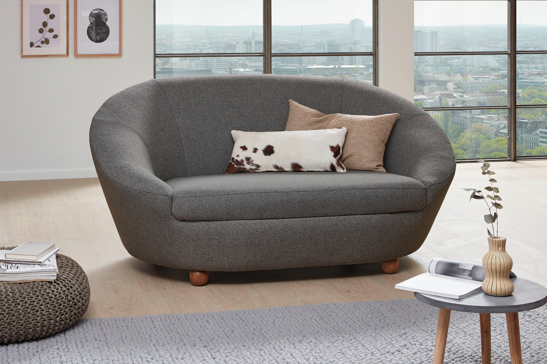 LOOKS BY WOLFGANG JOOP Looks V-2 - Divano di design con sgabelli e scaffale, 2 posti, 192 x 107 x 96 cm, colore: Blu scuro