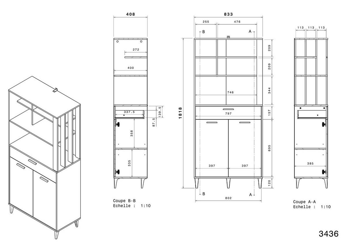 BUFFET Set 2-tlg. Eiche grau, mit Buffetschrank und Küchenschrank - Eichefarben/Grau, Holzwerkstoff (145/185/41cm) - Parisot Meuble