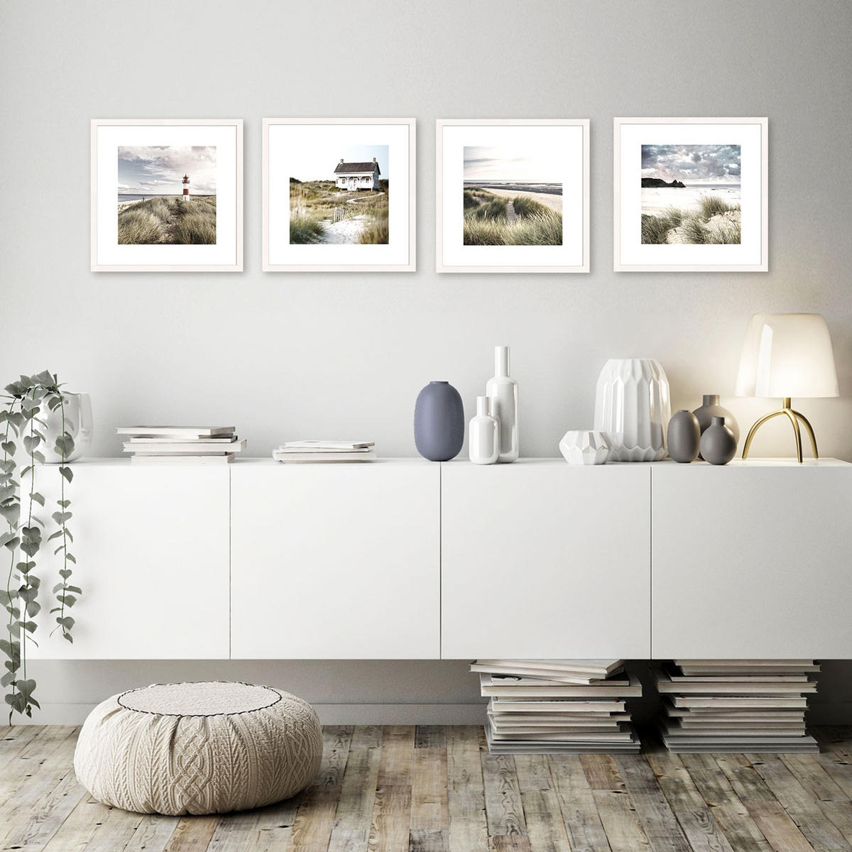 BILDER-SET mit Rahmen 4 x 30x30 cm Strand Meer beige - Beige, Holz (30/30cm) - artissimo