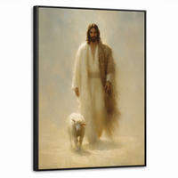 LEINWAND Bilder mit Rahmen - Schaf - Jesus - Pinselstriche - Abstrakt - 60x80 - Beige, Textil (60/80cm) - MuchoWow