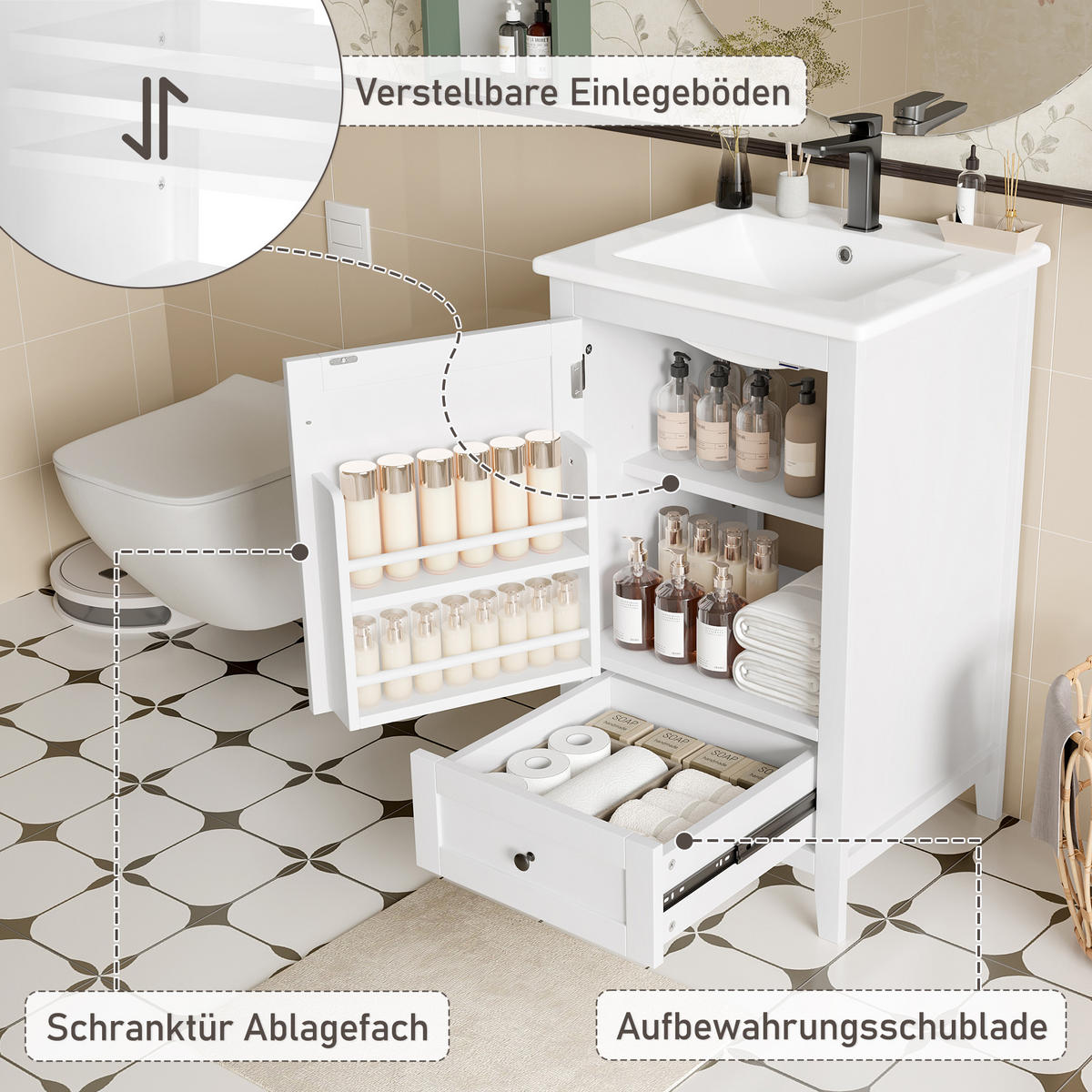WASCHTISCH Weiß 51/46/85 cm - Weiß, Holz (51/85/46cm) - PANGIVO