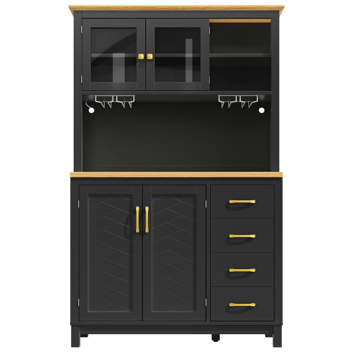 BUFFET 105,5/40/180 cm mit 4 Türen, Schubladen & LED-Lichtleiste - Schwarz, Holzwerkstoff (105.5/180/40cm) - BEAOK