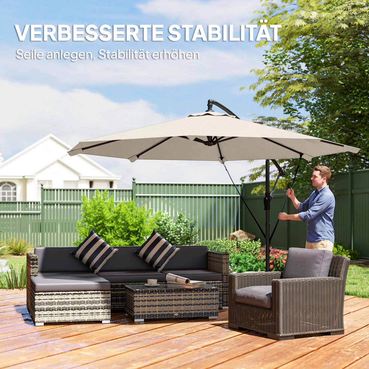 AMPELSCHIRM DE-05617 Neigbar mit Kurbel, Windseilen & Schutzhülle Cremeweiß - Creme, Textil/Metall (295/295cm) - ComfortXL