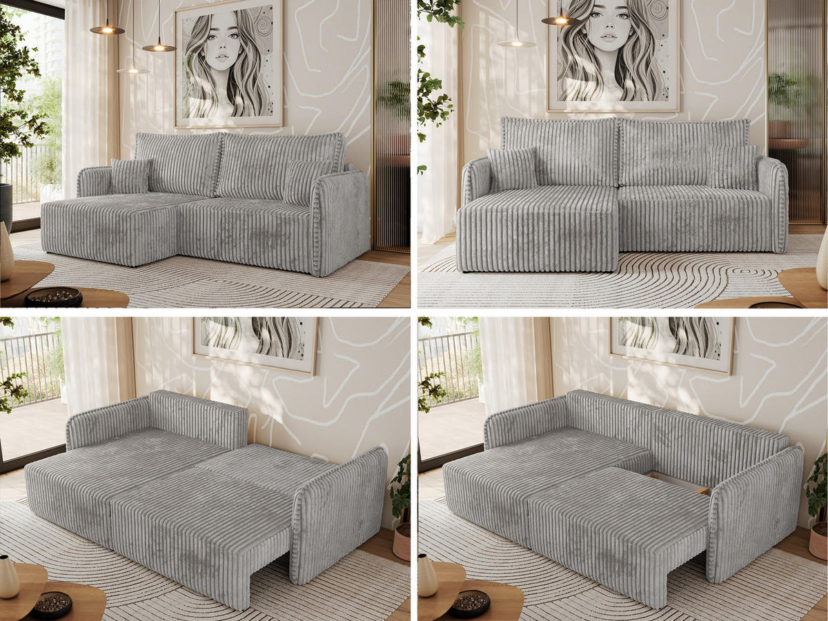 ECKSCHLAFSOFA MESTO L Hellgrau Cord - links - Hellgrau/Schwarz, Kunststoff/Textil (227/147cm) - MKS