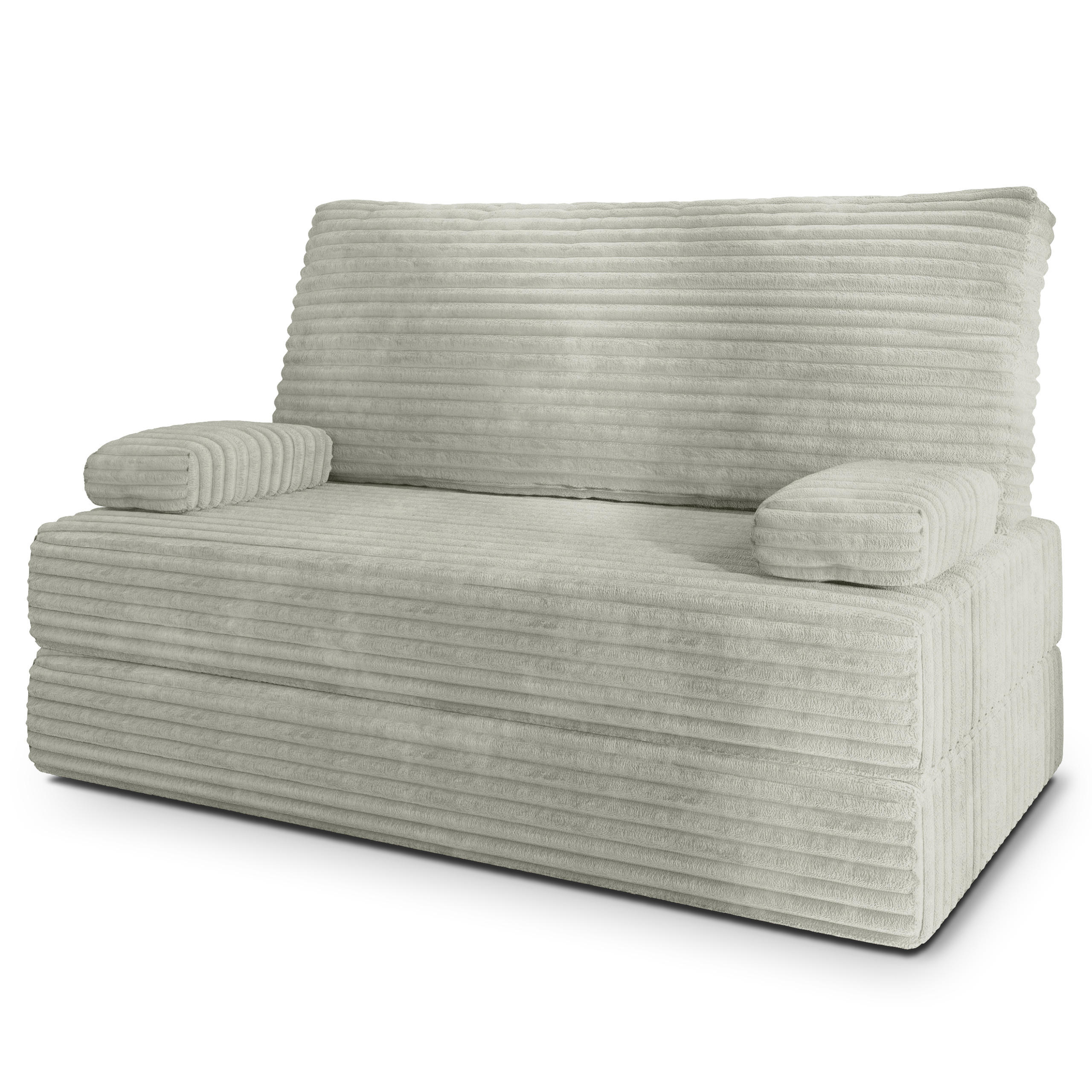 BETTSOFA LADIA aus Schaumstoff Kordstoff Hellgrau Schlaffunktion - Hellgrau, Textil (140/86/60cm) - MASSENO