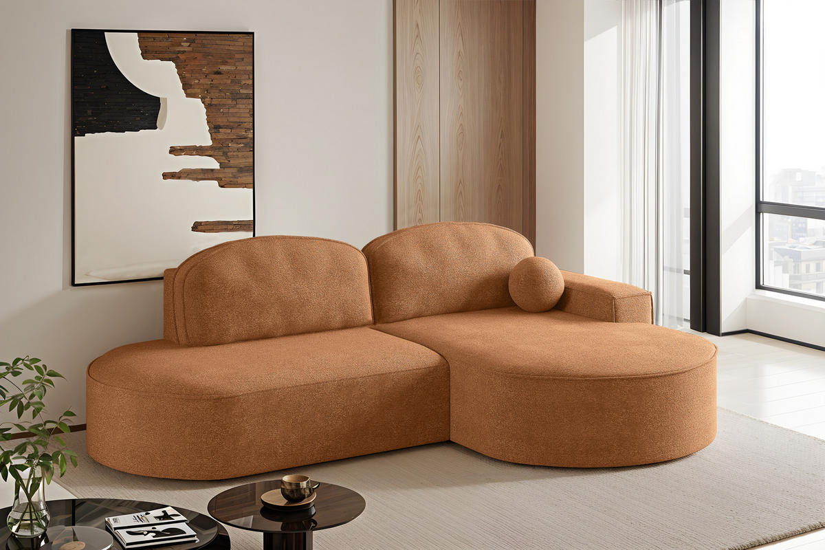 ECKSOFA mit Schlaffunktion und Bettkasten Modena Runden stoff Arena Orange Rechts - Orange, Holz (278/179cm) - Kaiser Möbel