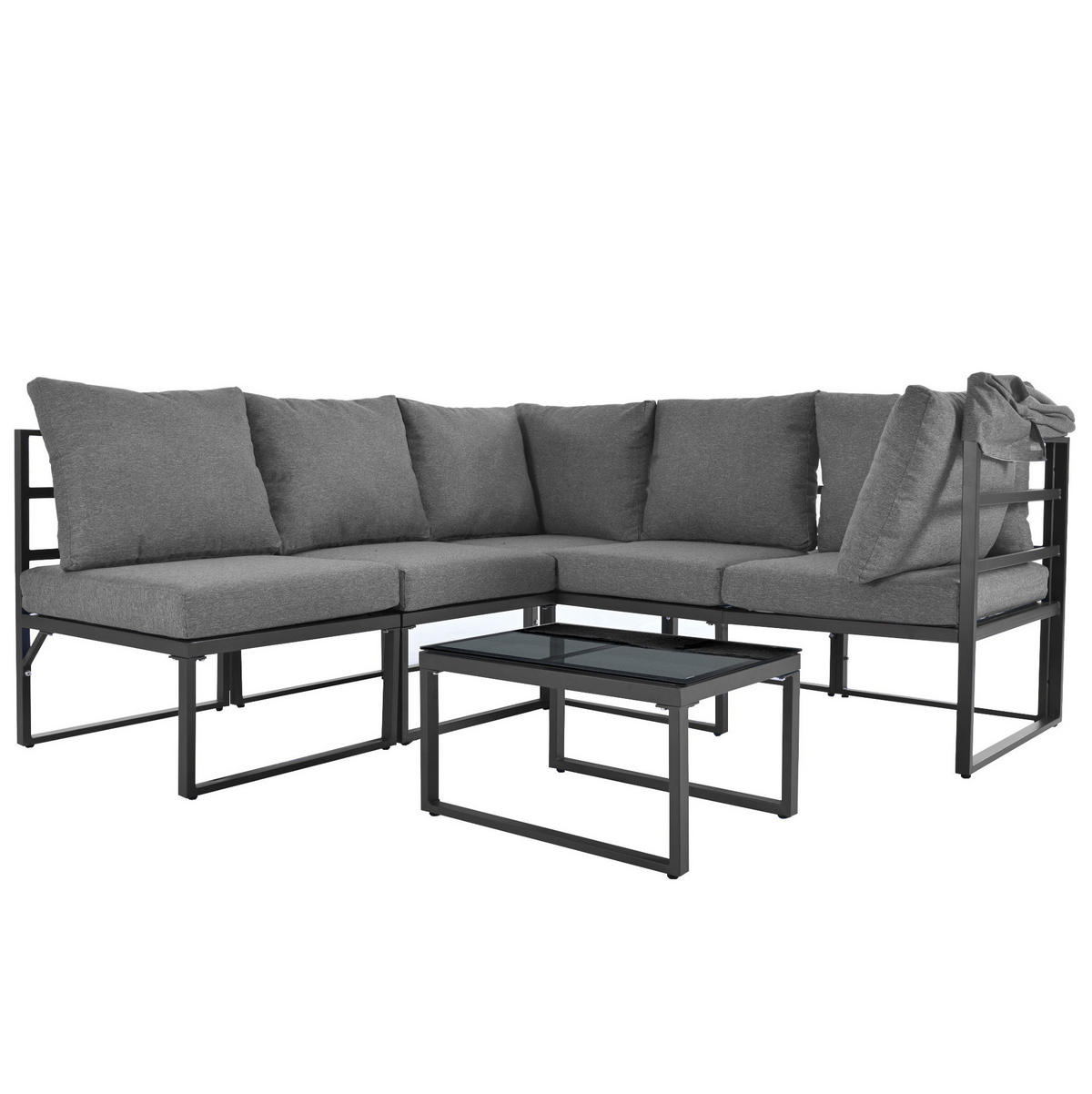 GARTENMÖBEL-SET 176/65/145 cm grau aus Eisen mit Sonnenschutz - Grau, Metall - OKWISH