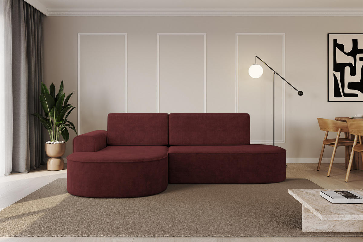 ECKSOFA mit Schlaffunktion und Bettkasten Ottomane Links MARI-L1-S - 283x167x85 cm Bordeauxrot Velours - Bordeaux/Schwarz, Holzwerkstoff/Kunststoff (283/167cm) - ALTDECOR