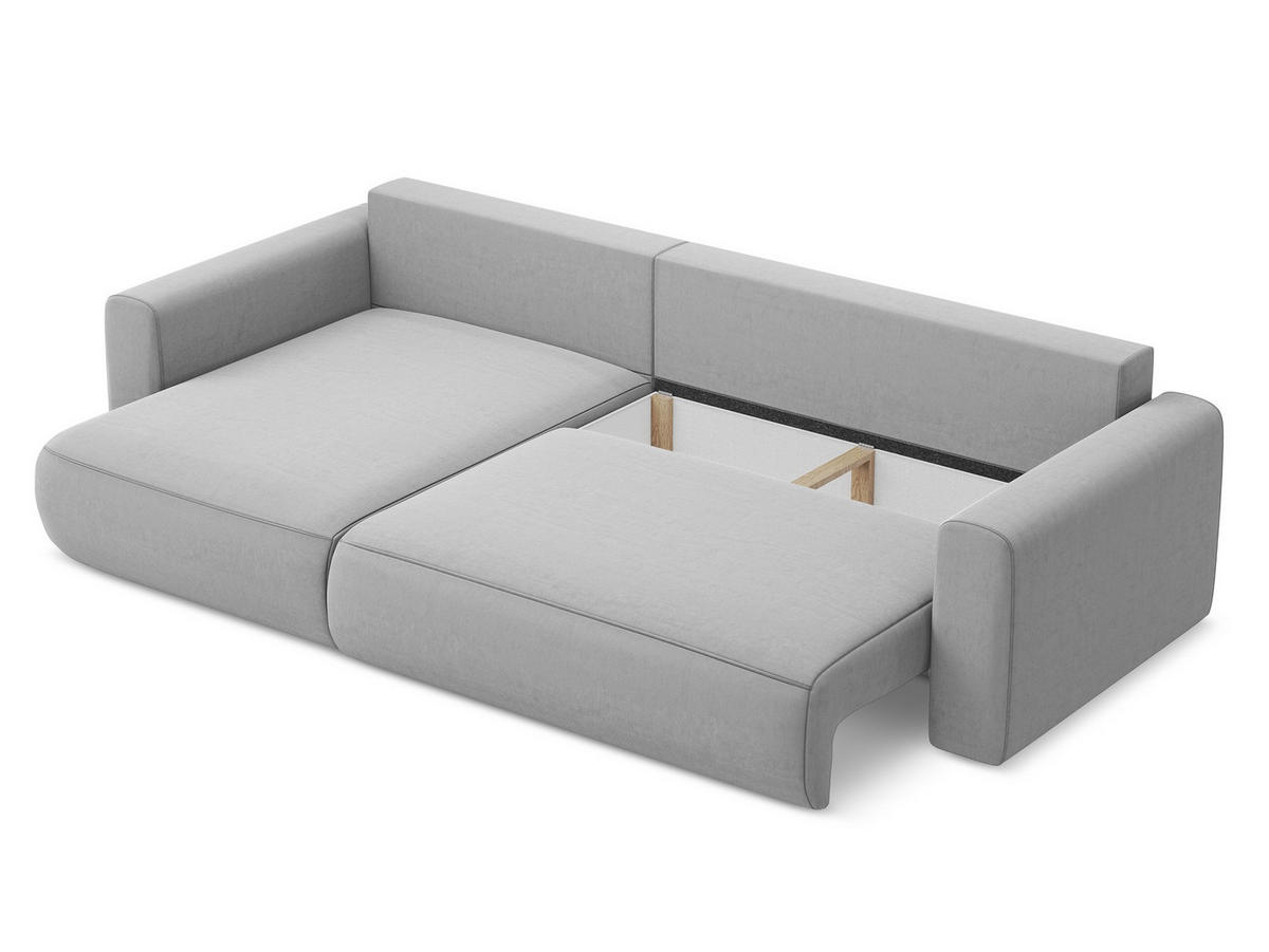 ECKSOFA mit Schlaffunktion Samt Stoff Blau - Blau/Schwarz, Kunststoff/Textil (258/160cm) - Makamii