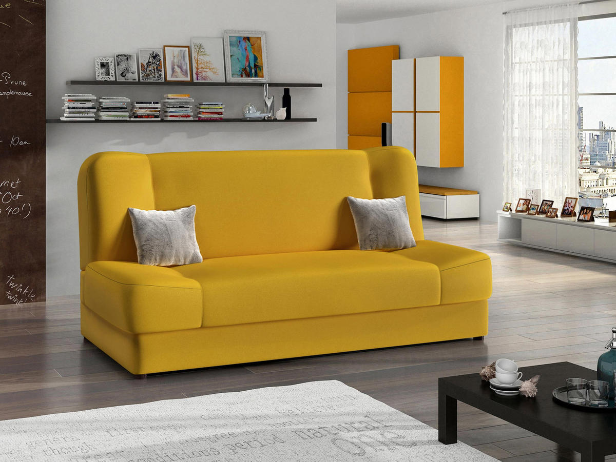 SCHLAFSOFA Jonas Premium - Hellgelb, Holz/Textil (195/86/87cm)