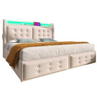 POLSTERBETT mit LED und USB 180x200 cm Beige mit 4 Schubladen - Beige, Metall (180/200cm) - Meubliv