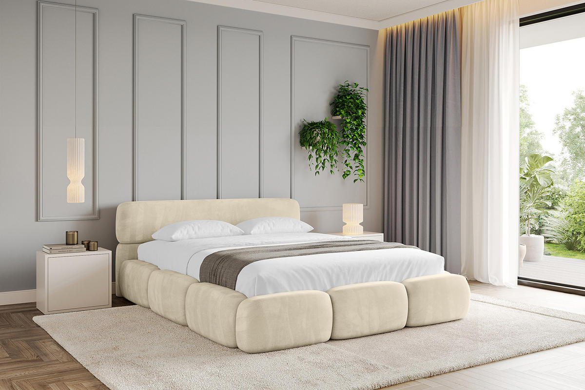 POLSTERBETT mit Bettkasten und Lattenrost, Boxbett ohne Matratze - ELVA-v1 120x200 Beige - Beige, Holzwerkstoff/Textil (120/200cm) - ALTDECOR