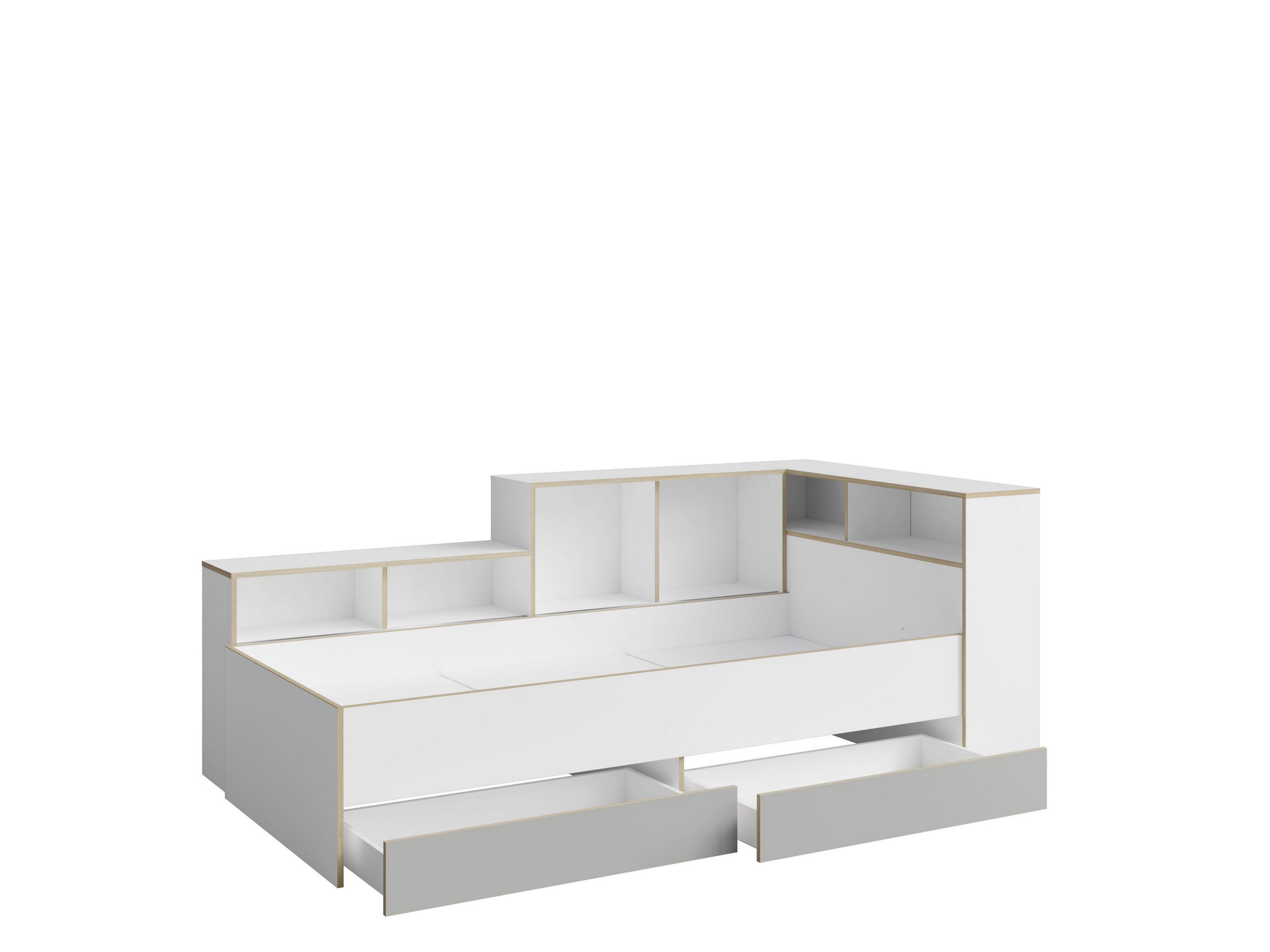 BETT PENORA 90 – 90×200 cm mit 2 Türen & 2 Schubladen Weiß / Grau New York - Weiß/Grau, Holzwerkstoff (90/200cm) - Milaros Markt